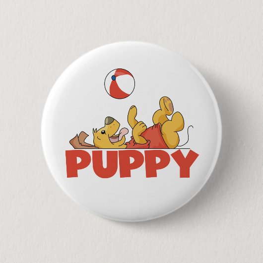 Welpe spielt T-Shirts und Geschenke Button (Vorderseite)