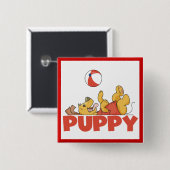 Welpe spielt T-Shirts und Geschenke Button (Vorne & Hinten)