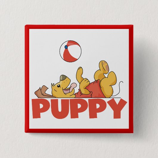 Welpe spielt T-Shirts und Geschenke Button (Vorderseite)