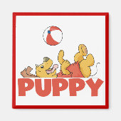 Welpe spielt T-Shirts und Geschenke Magnet (Vorne)