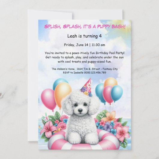 Welpe Splash Birthday Pool Party Einladung (Vorderseite)