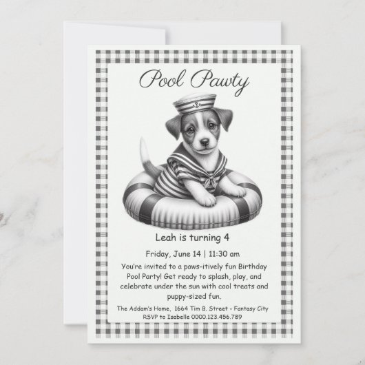 Welpe Splash Birthday Pool Party Einladung (Vorderseite)