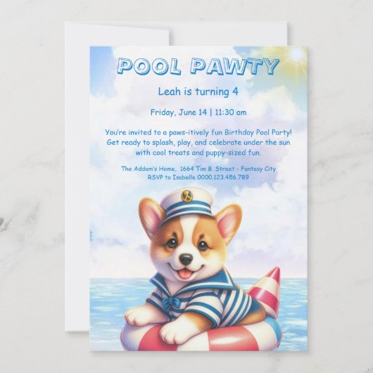 Welpe Splash Birthday Pool Party Einladung (Vorderseite)