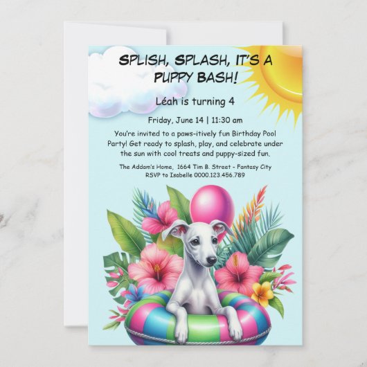 Welpe Splash Birthday Pool Party Einladung (Vorderseite)