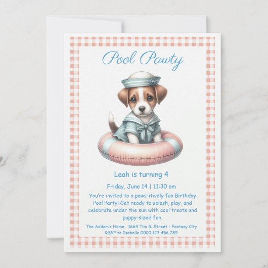 Welpe Splash Birthday Pool Party Einladung (Vorderseite)