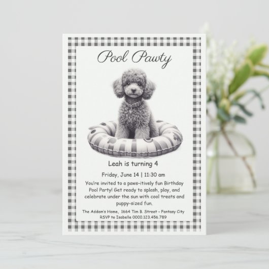 Welpe Splash Birthday Pool Party Einladung (Stehend Vorderseite)