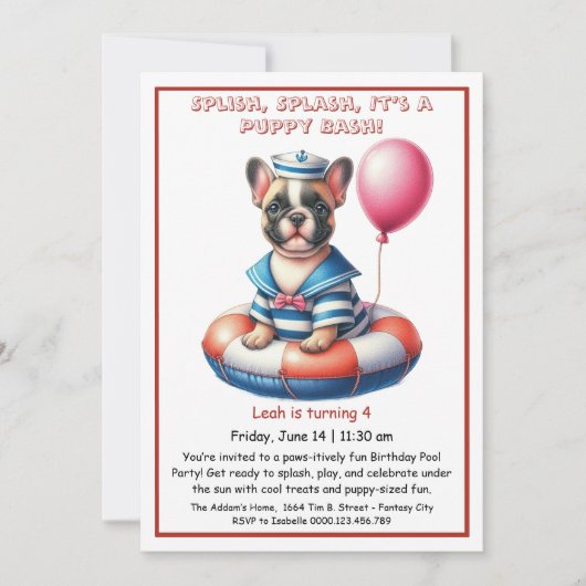 Welpe Splash Birthday Pool Party Einladung (Vorderseite)