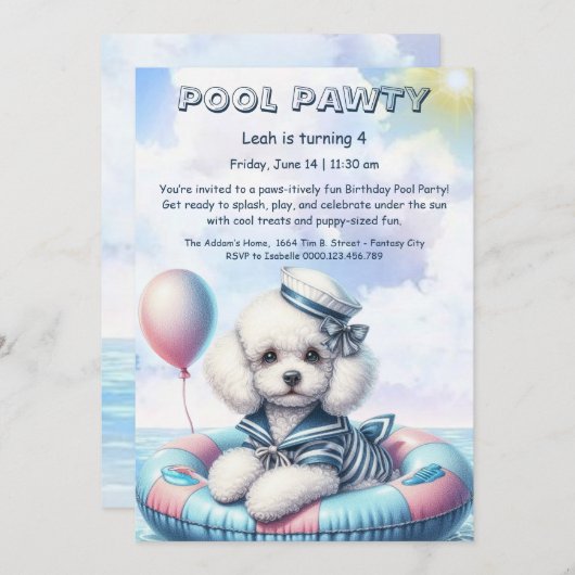 Welpe Splash Birthday Pool Party Einladung (Vorne/Hinten)