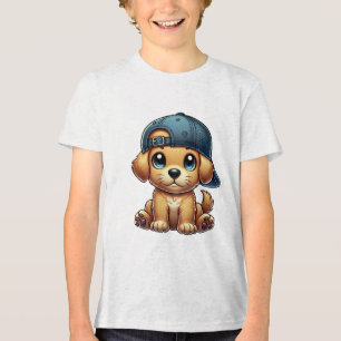 Welpe Tragen eines Cap Cartoon Art Tri-Blend Shirt