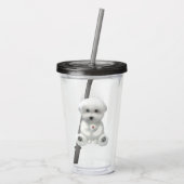 Welpe umarmt sein Spielzeug Acryltrinkbecher (Rückseite)