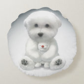 Welpe umarmt sein Spielzeug Rundes Kissen (Rückseite)