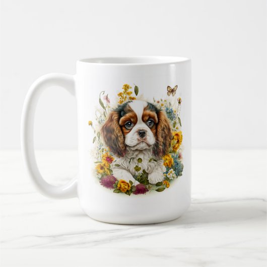 Welpe und Blume Cavalier King Charles Spaniel #4 Kaffeetasse (Links)