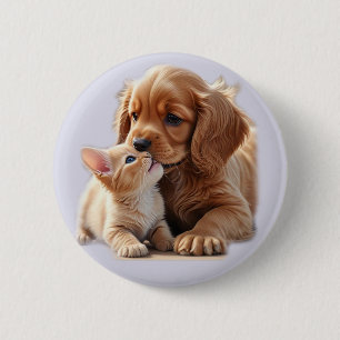 Welpe und Kätzchen Button