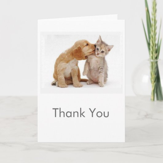 Welpe und Kätzchen danken Ihnen zu kardieren Dankeskarte (Vorderseite)
