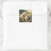 Welpe und Kätzchen Quadratischer Aufkleber (Tasche)