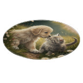 Welpe und Kätzchen Schneidebrett (Ecke)