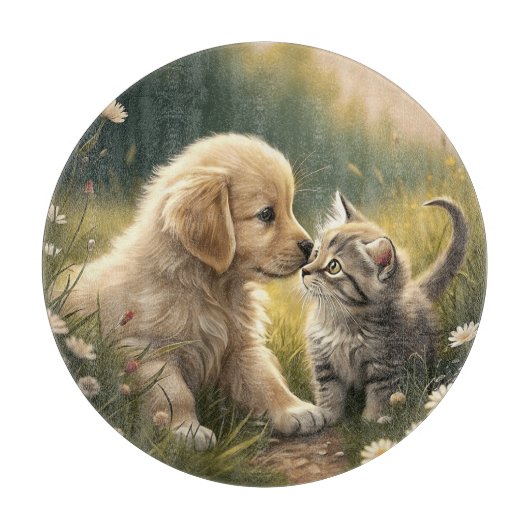 Welpe und Kätzchen Schneidebrett (Vorderseite)