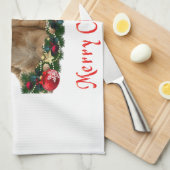 Welpe und Kätzchen Weihnachtsküche Handtuch (Viertel Falte)