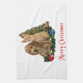 Welpe und Kätzchen Weihnachtsküche Handtuch (Vertikal)