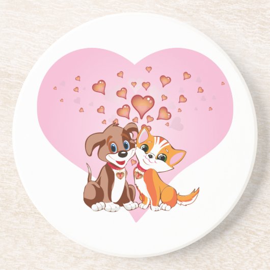 Welpe und Kitten Liebe Untersetzer (Vorne)