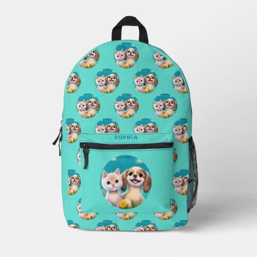 Welpe und Kitten Niedlich Kids Personalisierter Na Bedruckter Rucksack (Vorderseite)