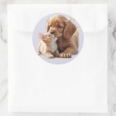 Welpe und Kitten Runder Aufkleber (Tasche)