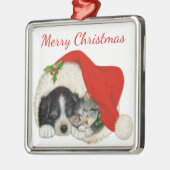 Welpe und Kitten Weihnachtsdekoration Silbernes Ornament (Links)