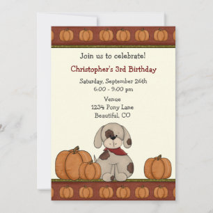 Welpe und Pumpkins Herbst Einladung zum Geburtstag