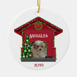 Welpe Upload Foto Decorated Dog House Weihnachten Keramik Ornament