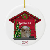 Welpe Upload Foto Decorated Dog House Weihnachten Keramik Ornament (Hinten)