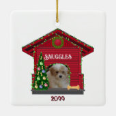 Welpe Upload Foto Decorated Dog House Weihnachten Keramikornament (Rückseite)