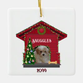 Welpe Upload Foto Decorated Dog House Weihnachten Keramikornament
