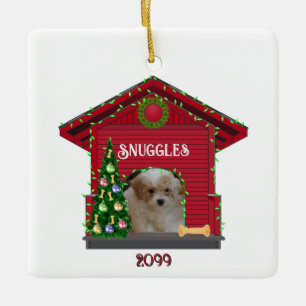 Welpe Upload Foto Decorated Dog House Weihnachten Keramikornament