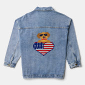 Welpe Wearing Sonnenbrille USA Flag Herz Womens Jeansjacke (Rückseite)