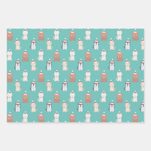 Welpe Weihnachtsmannmütze Blauer Weihnachtsfeierta Geschenkpapier Set (Vorderseite)