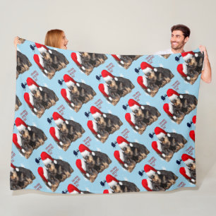 Welpe weiße Weihnachten mit dem Weihnachtsmann Sle Fleecedecke