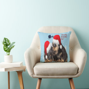 Welpe weiße Weihnachten mit dem Weihnachtsmann Sle Kissen