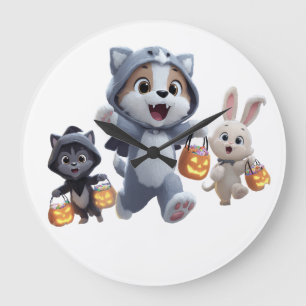 Welpe Werewolf und Freunde Trick-or-Treating Große Wanduhr