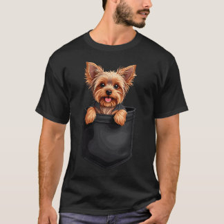 Welpe Yorkshire Terrier in Ihrer Tasche lugt herau T-Shirt