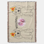 Welpe Zeichnend Blume Begrüßungstext Decke (Vorderseite Vertikal)