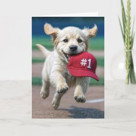 Welpe zum Geburtstag mit #1 Red Baseball Cap Karte