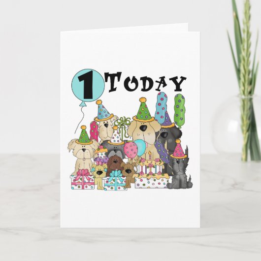 Welpen 1st Birthday Bash Tshirts und Geschenke Karte (Vorderseite)