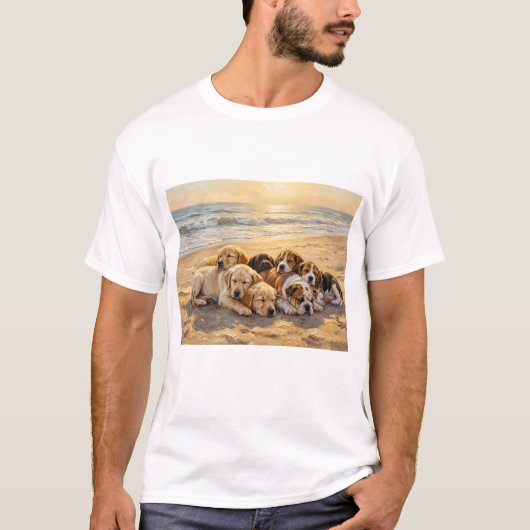 Welpen am Strand T-Shirt (Vorderseite)