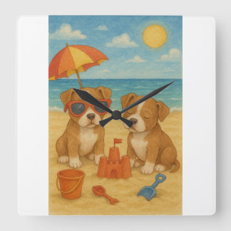 Welpen am Strand Wall Clock Quadratische Wanduhr
