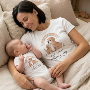 Welpen-Baby-Erster Muttertag-Soft-Pastell-Regenbog Baby Strampler