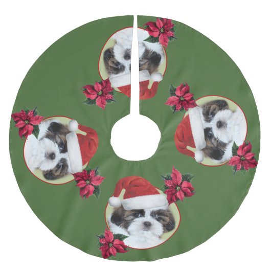 Welpen-Baumrock WeihnachtsShih Tzu Polyester Weihnachtsbaumdecke (Vorderseite)