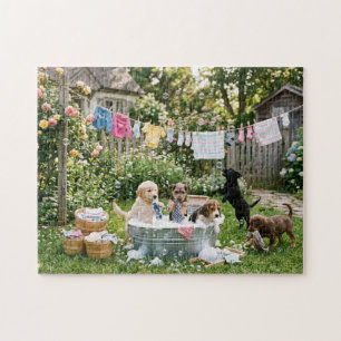 Welpen beim Wäschewaschen Puzzle
