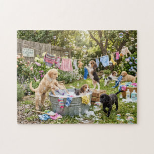 Welpen beim Wäschewaschen Puzzle