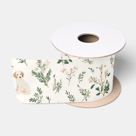 Welpen-Blumenmuster Satinband (Spule)