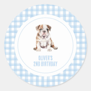 Welpen-Bulldogge-preppy-kariert Geburtstag Runder Aufkleber